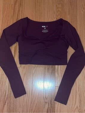 PopFlex Burgundy Long-Sleeve Cropped Active Top